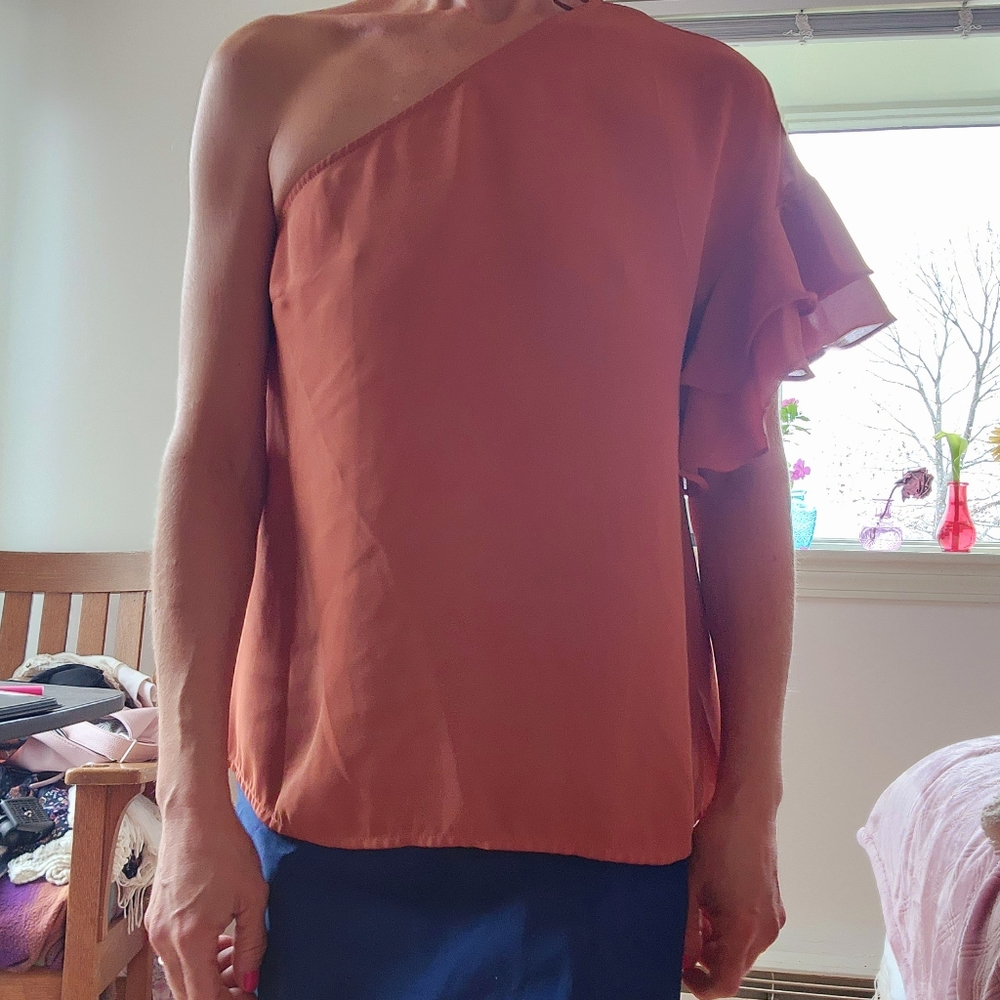 Sugar + Lipz Rust One Shoulder Blouse - Picture 4 of 5